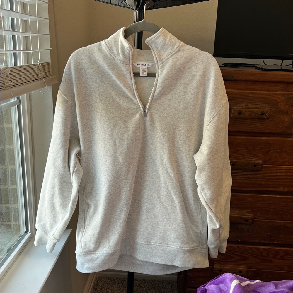 Athleta Light Gray Quarter-Zip Pullover Sweatshirt